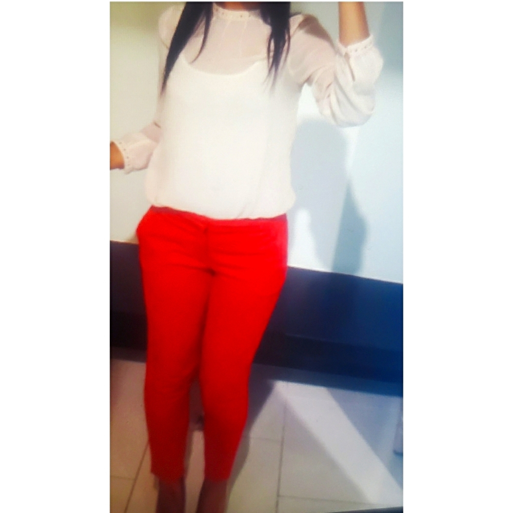 Red Zara Detailed Pants